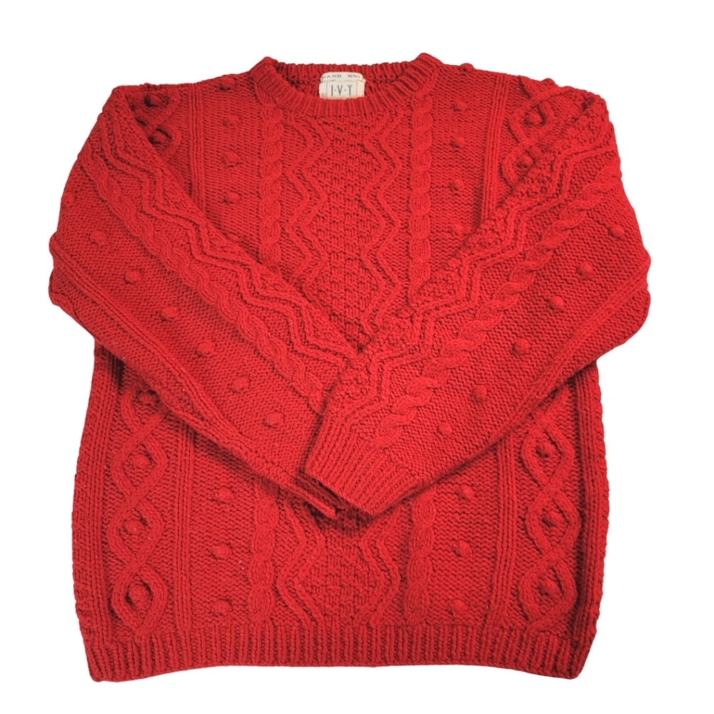 IVY - Vintage Red Hand Knit Cable Sweater- Size S